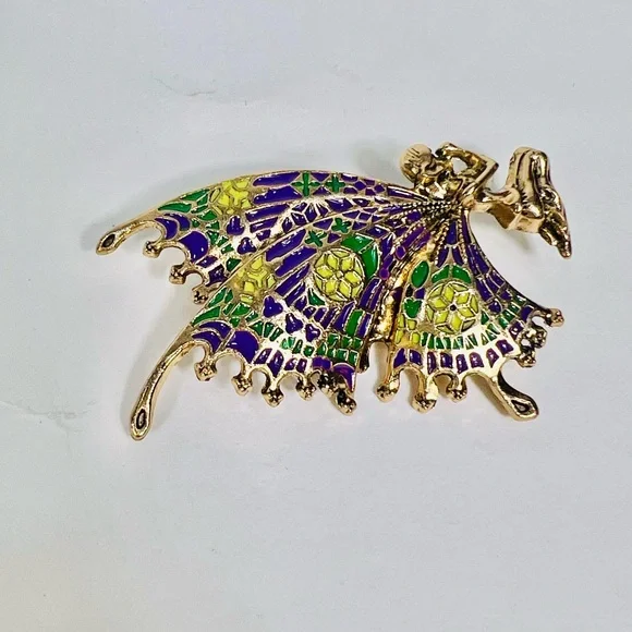 Elegant Gold and Purple Butterfly Brooch - Picture 2 of 8